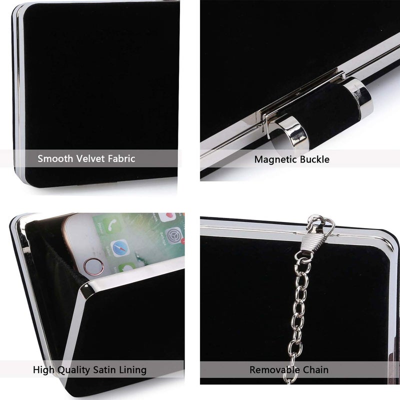 Selighting Elegant Velvet Clutch Evening Bags for Women Formal Wedding Party Clutch Purse Prom Cocktail Handbags Black - Image 5
